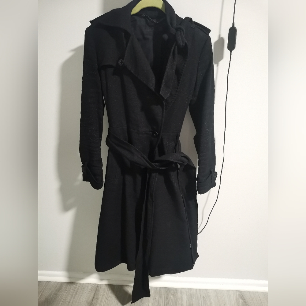 VINTAGE Allsaints Black Wool Trench Coat US size S, UK 8, EU 36